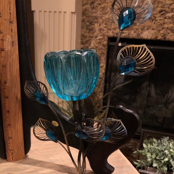 Set of Turquoise Peacock Blossom Sconces - Picture 2 of 7